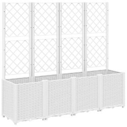Helloshop26 - Jardinière bac lit surélevé plantes fleurs terrasse jardin avec treillis 160 x 40 x 140 cm PP blanc 02_0038262 - blanc 3000214150765