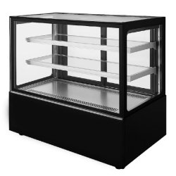 Romux® Vitrine Réfrigérée Pâtisserie Carrée de Comptoir avec 2 Étagères Noir 470 Litres Ventilée | Vitrine en Verre Droit - 8435811807081