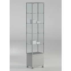 Vitrine colonne haute 51-MAPVA - gris clair - verre trempé - 220 cm - roulettes et serrure