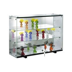 404358 - Vitrine d'exposition murale en verre trempé L78 x P25 x H55 cm avec base miroir et 2 étagères