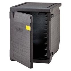 CAMBRO - EPP4060FADJR-110 - Conteneur isotherme à chargement frontal pour plateaux 60x40 cm avec 2 jeux de rails réglables 155 L - noir plastique po