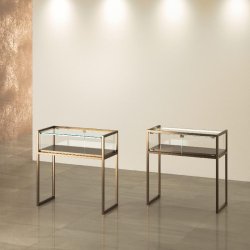 Vitrine plate bronze anodique - L 95 P 45 H 95 cm - STM95T-BR - Verre trempé, éclairage LED et structure métallique