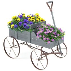 Helloshop26 - Jardinière chariot décorative 62 x 34 x 60 cm 2 compartiments robustes style rustique en bois gris 20_0020910 - gris Bois massif 30002