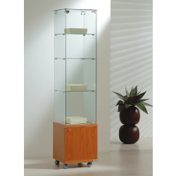 Vitrine d'exposition en verre trempé 4/18MVA avec rangement en bois - finition cerisier