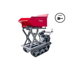 Minidumper à chenilles avec élévateur à ciseaux hydraulique benne 800kg 13CH 6+2R vitesses démarrage électrique Torros MRDS800H6E