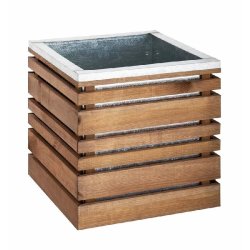 Bac à fleurs Lign Z en pin - 95L - 50 x 50 x 50 cm - teinté marron avec bac intérieur en acier galvanisé