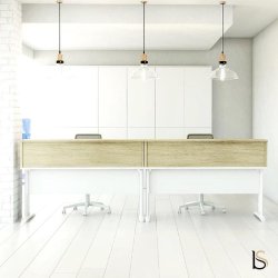 Bureau comptoir Sigma bi-tons - Mobel Linea - 80, Piètement blanc, Chêne/Blanc