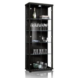 K-Möbel Armoire vitrine 2 portes 176x67x33 cm Made in Germany vitrine sur pied avec LED & 4 tablettes en verre réglables en hauteur Noir - noir Bois