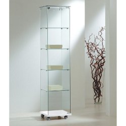 Vitrine top verre socle blanc et serrure L40 x P40 x H180cm