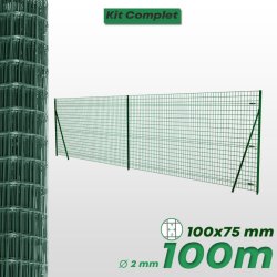 Kit grillages soudés vert - maille 100×75 - PACKGS75-100 - 100 mètres