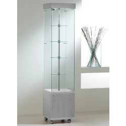Vitrine tournante avec rangement 4/18GMVA - 4 tablettes en verre - porte avec serrure - gris