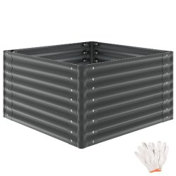 TecTake GmbH tectake Bac à fleurs surélevé, BLOMMA, acier galvanisé, bord arrondi, 600 L, gants compris, 100 x 100 x 62 cm, gris anthracite - noir