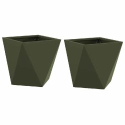 Helloshop26 - Lot de 2 jardinières modernes pour extérieur 30 x 30 x 30 cm en acier vert olive 02_0053055 - vert acier 3000237731835
