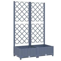 Helloshop26 - Jardinière bac lit surélevé plantes fleurs terrasse jardin avec treillis 80 x 40 x 121,5 cm PP gris 02_0038302 - gris 3000214164922