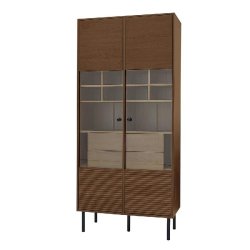 Merax Vitrine 75.5 x 35 x 164.5 cm, meuble polyvalent vitré avec tiroirs et étagères, effet noyer - multi-matériau LY93656N
