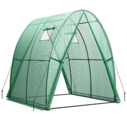 Helloshop26 - Serre tunnel 181 x 181 x 200 cm avec 2 portes zippées et 2 fenêtres moustiquaires en vert PE 20_0019451 - vert métal 3000232951221