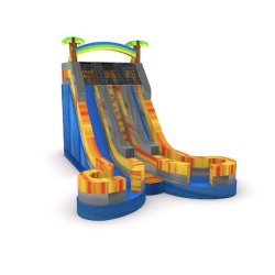 Toboggan aquatique Palmiers marbrés - structure gonflable avec double toboggan et norme CE EN 14960