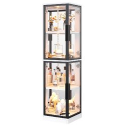 Merax Vitrine en verre 44 x 42 x 164 cm, LED avec fond miroir, pour livres, vin et décoration, blanc - blanc multi-matériau N880P4919556W