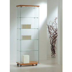 Vitrine tout verre élégante 6/18LVA - colonne en verre trempé avec base en bois - couleur cerisier