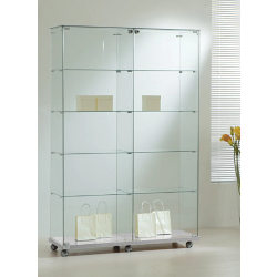 Vitrine large toute en verre 12/18VA - Wengé - 8 tablettes amovibles - Dimensions 117x40x180 cm