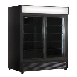 KLIMAITALIA Frigo, vitrine à boissons, porte coulissante double ventilée. Base de porte inox. Temp. 0°C/+10°C. Modèle CL1100V2GCSLBLACK