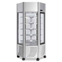 Vitrine réfrigérée positive 6 faces vitrées 600 litres tournante / plateaux verres 2 portes - ERGELEDT
