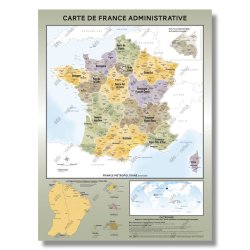 Carte de France administrative modèle Topaze - Poster plastifié A0 - Grand format avec informations géographiques et administratives