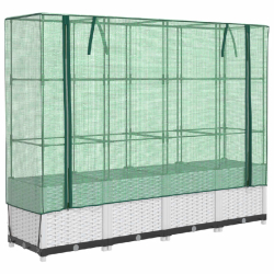 Helloshop26 - Jardinière bac lit surélevé plantes fleurs terrasse jardin surélevée avec housse aspect rotin 160 x 40 x 138 cm blanc 02_0038752 -
