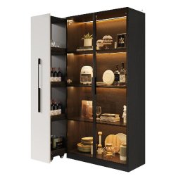 Merax vitrine LED 110.5×35×160 cm, armoire multifonction avec façade vitrée, bibliothèque et rangement, noir et blanc - blanc multi-matériau N88