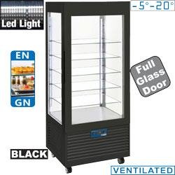 Vitrine réfrigérée professionnelle - 4 faces vitrées - Température négative - 5 étagères en verre - Ventilée - 480L - Noire - INN/VB-B9