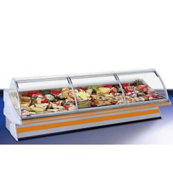Vitrine réfrigérée de boucherie/charcuterie Euro Moorea - froid ventilé, design moderne, 7 longueurs disponibles
