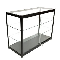 Vitrine comptoir cadre alu noir et verre trempé 100x50x90 cm