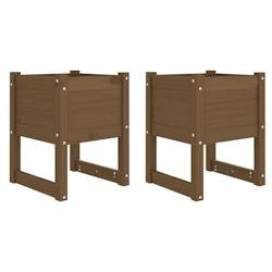 Helloshop26 - Jardinière bac lit surélevé plantes fleurs jardin terrasses lot de 2 40 x 40 x 52,5 cm bois massif de pin marron 02_0038963 - marron