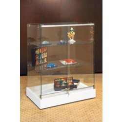Vitrines d'exposition mobiles comptoir en verre trempé sécurit avec serrure - couleurs blanc mat ou noir mat
