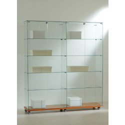 Vitrine transparente toute en verre 16/18VA - finition cerisier - 8 tablettes amovibles et serrure sécurisée