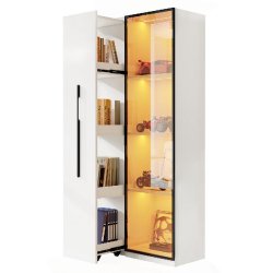 Merax Vitrine LED 70×40×160 cm, bibliothèque et meuble de rangement avec façade en verre, armoire multifonctionnelle, armoire roulante blanc - bla