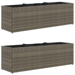 Helloshop26 - Jardinière bac lit surélevé plantes fleurs jardin terrasses avec 3 pots lot de 2 105 x 30 x 32 cm résine tressée gris 02_0038857 -