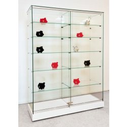 DMCP45031 - Vitrine d'exposition double sur socle à roulettes avec étagères en verre trempé