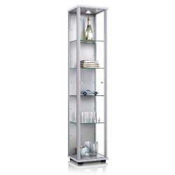 K-Möbel vitrine en verre en aluminium / argent (176x37x33 cm) avec 4 étagères en verre réglables en hauteur,LED - modèle de voiture vitrine d'arg