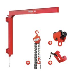 Potence murale 500 kg avec palan manuel à chaîne 2,5 m et chariot roulant + pince à poutre MW Tools PHM500SET1