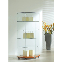 Vitrine d'angle tout verre 7/18VA - cerisier - verre trempé avec 4 tablettes amovibles et serrure