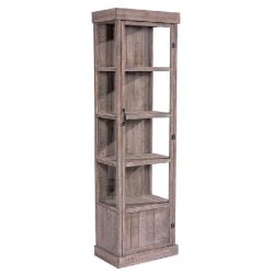 Vitrine colonne Héritage - L59xP39xH200cm - avec serrure - 4 étagères en bois massif pin vieilli - porte en verre