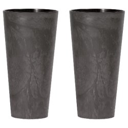 WellHome - Lot de 2 pots 8 L Tubus Slim Effect Ø20 cm chacun, coloris anthracite - gris plastique PK4197