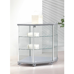 Vitrine d'angle en verre 70-BVA - gris clair - 2 tablettes amovibles et serrure