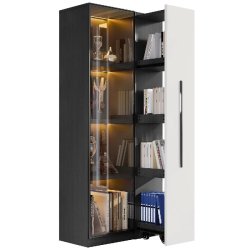 Merax vitrine LED 70×40×160 cm, armoire multifonction avec façade vitrée, bibliothèque et rangement, noir et blanc - blanc multi-matériau N880P3