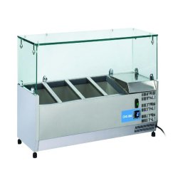Vitrine réfrigérée inox pour condiments, 3 bacs GN1/3 + 1 bac GN1/2. Dimensions 120x39,5x44 cm. Température +2°C/+8°C. Cool Head VRX 12/38 - 1766