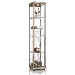K-Möbel vitrine en verre en chêne Sonoma (176x37x33cm) avec 4 étagères en verre réglables en hauteur, miroir, serrure, LED - modèle de voiture v