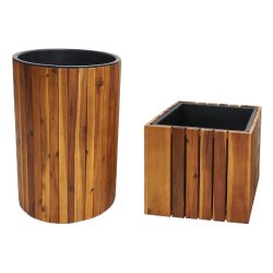 Mendler Lot de 2 jardinières HWC-L24, pot de plantes pot de fleurs jardinière, ronde carrée Outdoor acacia bois FSC® brun - marron Bois massif 985