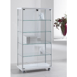 Vitrine d'exposition 73-14VA - largeur 73cm - blanc poli - sur roulettes avec 4 tablettes amovibles et serrure