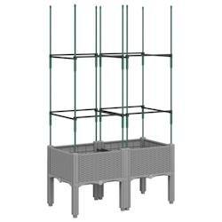 Helloshop26 - Jardinière bac lit surélevé plantes fleurs terrasse jardin avec treillis clair 80 x 40 x 142,5 cm PP gris 02_0038363 - gris 300021418